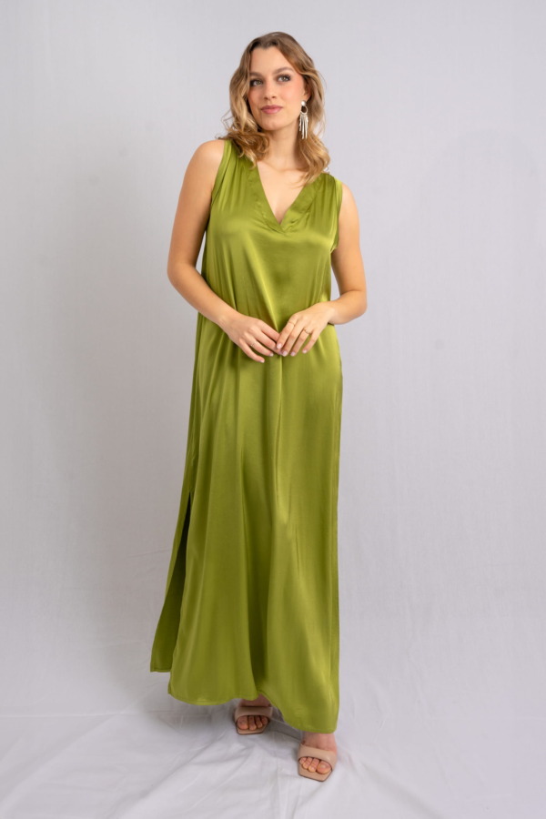 Vestido Porto Venere cuello  V Manga Cero - Pistacho