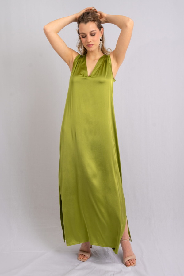 Vestido Porto Venere cuello  V Manga Cero - Pistacho - Imagen 2