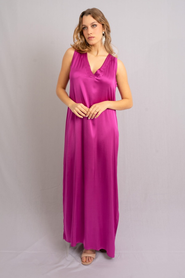 Vestido Porto Venere cuello  V manga cero - Berry