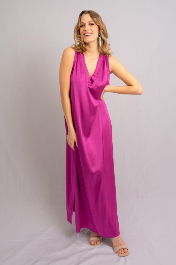 Vestido Porto Venere cuello  V manga cero - Berry - Imagen 2