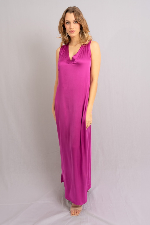 Vestido Porto Venere cuello  V manga cero - Berry - Imagen 5