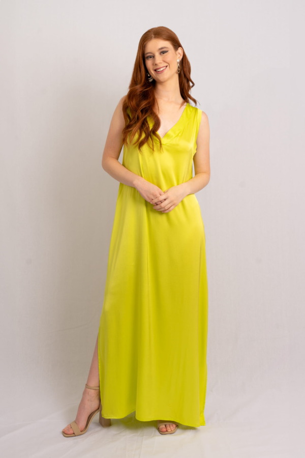 Vestido Porto Venere cuello  V manga cero - Verde ácido