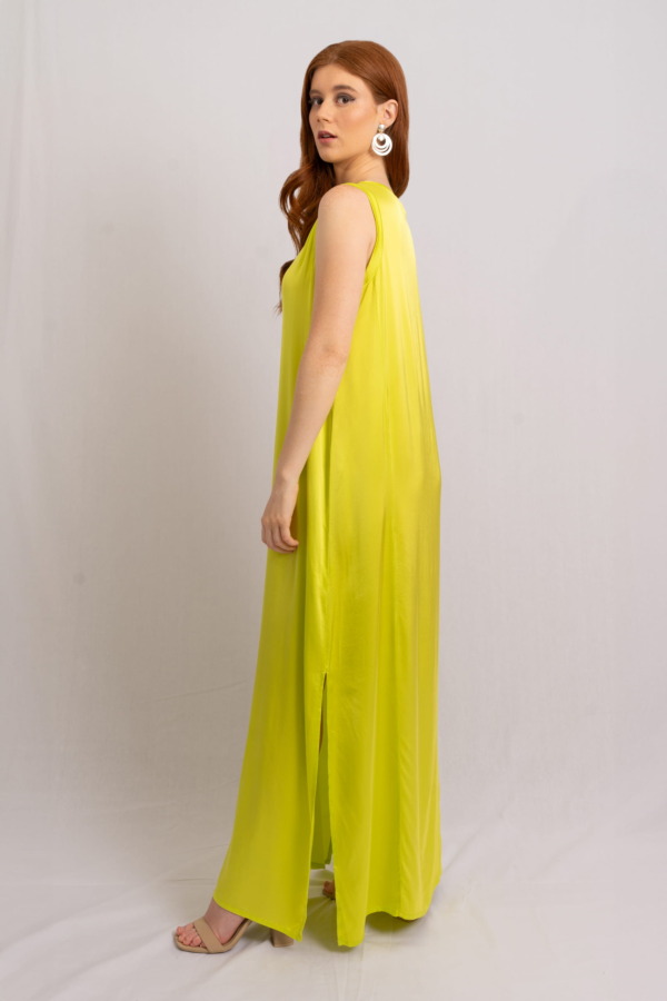 Vestido Porto Venere cuello  V manga cero - Verde ácido - Imagen 3