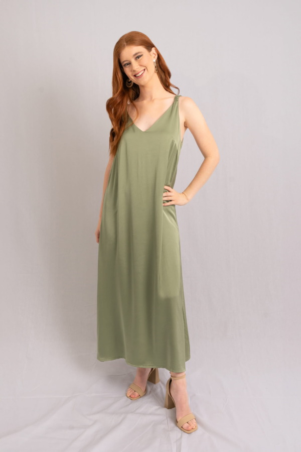 Vestido Porto Venere Tira Drapeada - Verde Salvia - Imagen 3