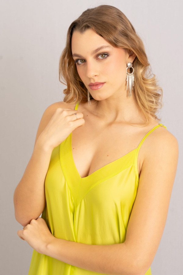 Vestido Porto Venere Tira con gasa - Verde ácido - Imagen 2